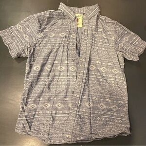 Coastal Mens L Short Sleeve Button Down Shirt Slim-Gray-Southwestern